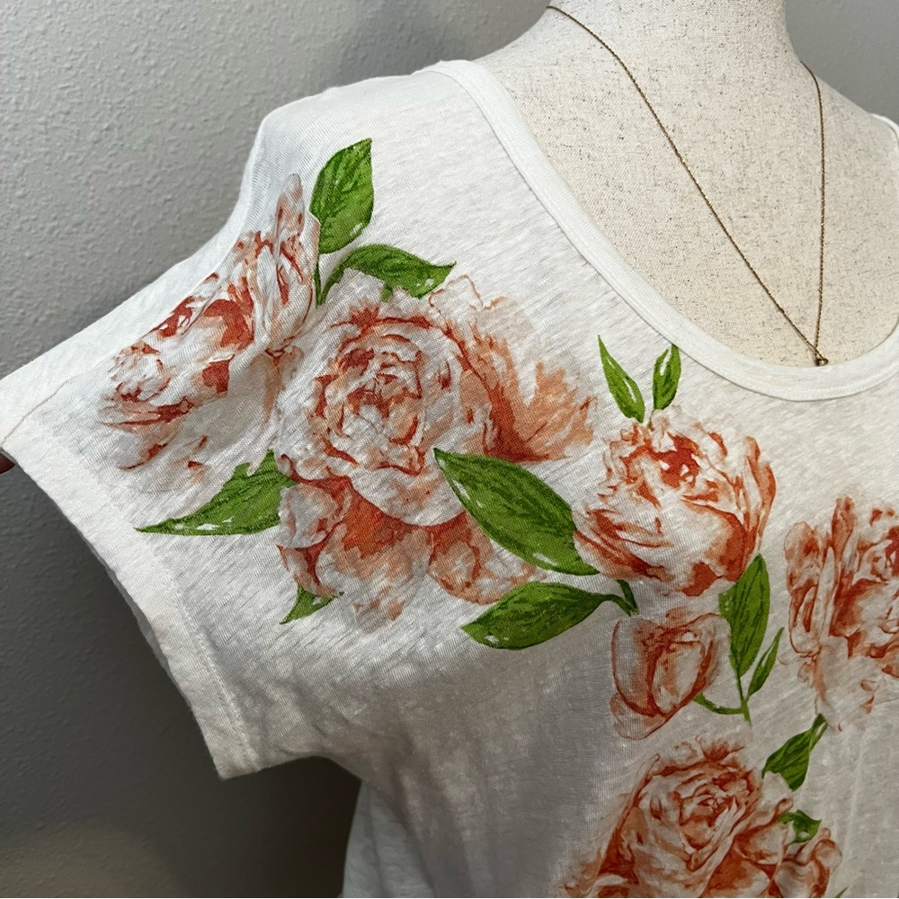 Joie 100% Linen Floral Watercolor Peony Top - XS (Fit is a Small or relaxed XS)